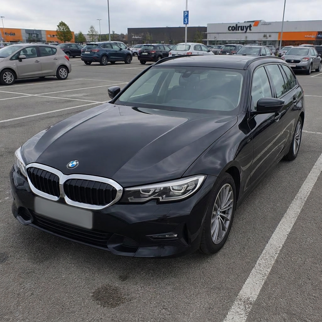 BMW 3 Reeks berline in een industriële garage